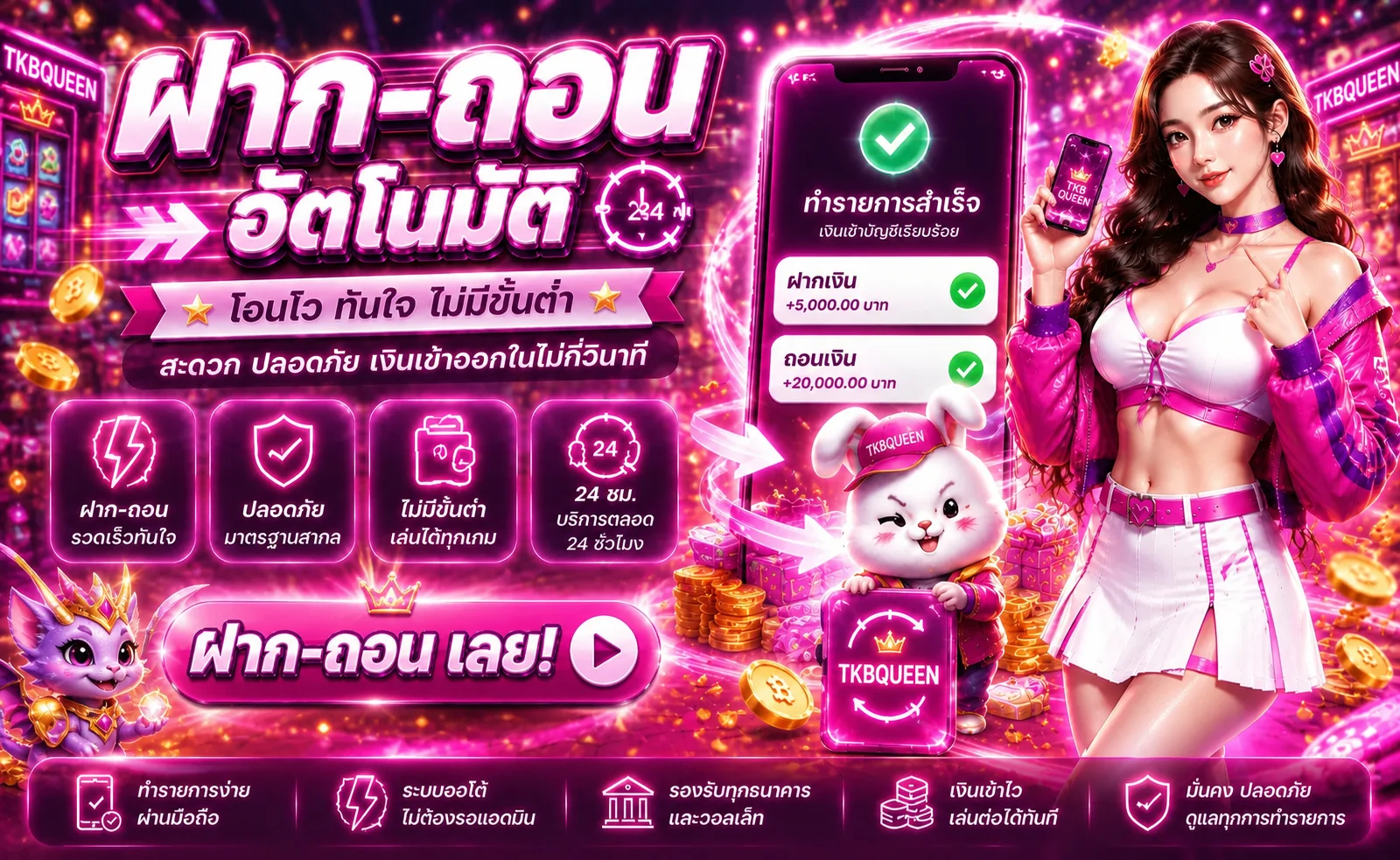 ภาพแนะนำทางเข้าและบริการ TKBQUEEN บนมือถือ